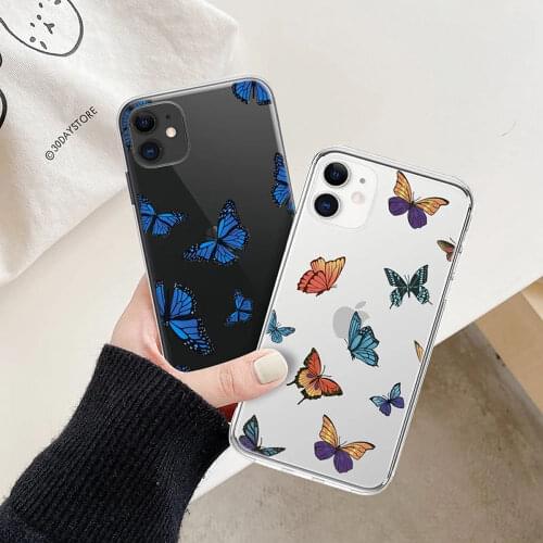 Butterfly Pattern Luxury Phone Case For iPhone 12 Pro Max 11 Pro 7 8 Plus X XR XS Max 12 Mini SE 2020 5 6S Clear Cartoons Cover
