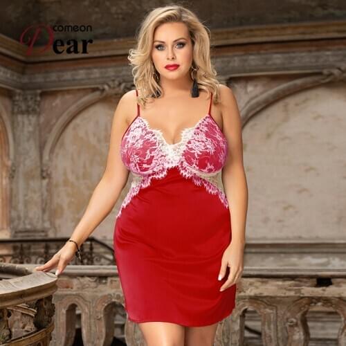 Comeondear Hot Sexy Lingerie Womens Silk Night Gown for Women V Neck Plus Size Sexy Nighty for Women Sleepwear Dropship RB80979