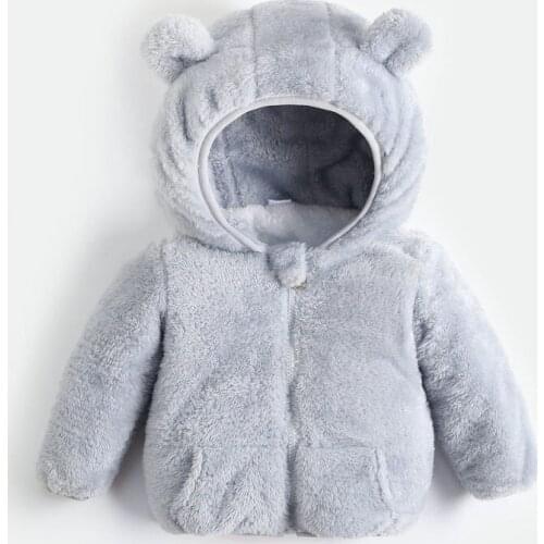 Baby Jacket Warm Fleece Solid Kids Clothes Winter Children Hooded Jackets for Toddler Boys Girls Outerwear Coat