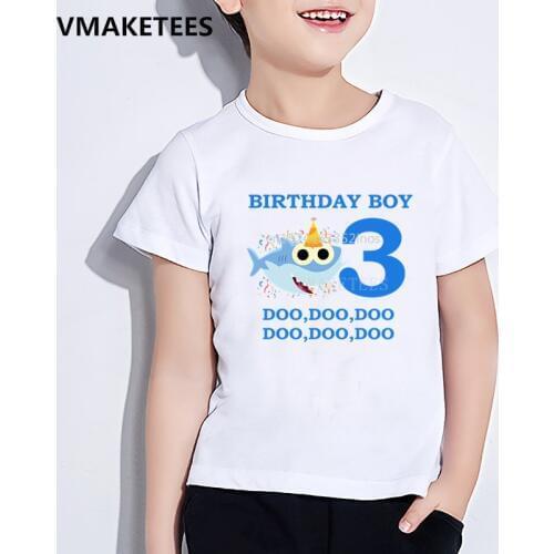 Children Cartoon Funny T shirt Cute Shark 1-9 Number Print Girls & Boys T-shirt Kids Happy Birthday Present Clothes,HKP2441