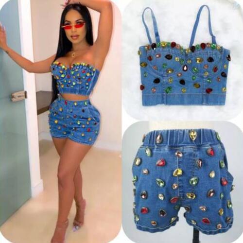 European and American retro colorful glass rhinestones Decoration Push Up Bustier Womens Bralette Cropped Top Vest Plus Size