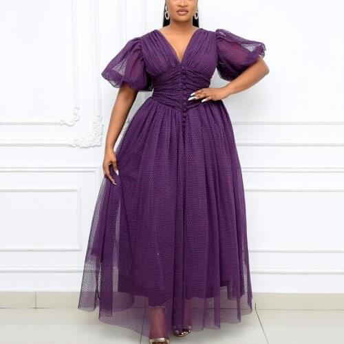 Purple Mesh Dresses Women High Waist A Line Ankle Length Elegant Evening Night Party Club Wear Clothes Vestidos Dress 2021 New