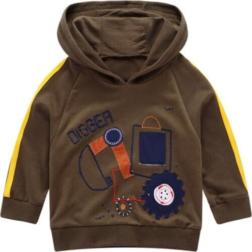 Little Maven New Autumn Spring Children Army Green Embroidery Grab Cotton Cartoon Full- sleeved O-neck Boys Casual Hoodies