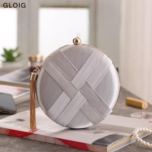 Ball Women Evening Bags Tassel Metal Satin Fashion Lady Wedding Clutch Chain Shoulder Handbags Purse Holder