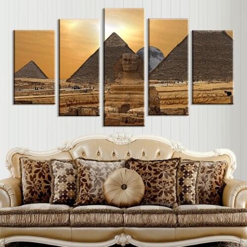 Wall Art Pictures Home Decor HD Printed Posters 5 Piece/Pcs Egypt Pyramid Sunset Landscape Modern Frame Living Room Painting