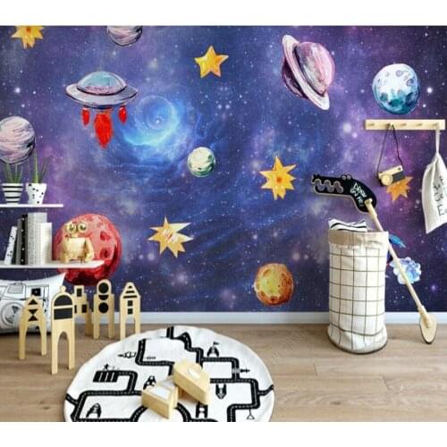 Papel de parede hand painted space universe childrens room background wall mural 3D wallpaper mural,living room home decor