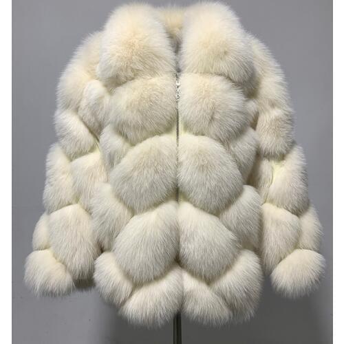 Rf2006 Thick Warm Fur Coat Turn Down Collar Beige Real Fox Fur Coat Long Sleeve Natural Fur Jacket Zipper Winter Real Fur Coat