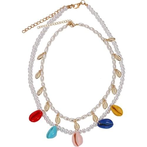 Luxury Imitation Pearl Choker Necklace Women Gold Color Bead Shell Pendant Necklace Statement Cowrie Collar 2019 Fashion Jewelry