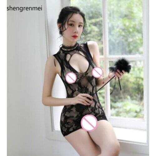 Shengrenmei Sexy Lingerie Erotic New Halter Embroidery Sleepwear Plus Size Women Mesh Sexy Underwear Mini Dress Lenceria mujer
