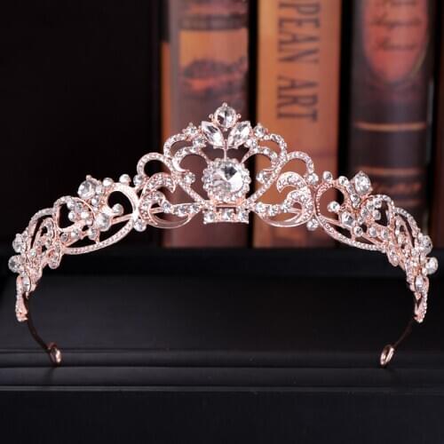 Trendy Crystal Crown Rose Gold Bridal Tiara And Crown Hair Accessories for Wedding Bride Women Hair Jewelry Headpiece