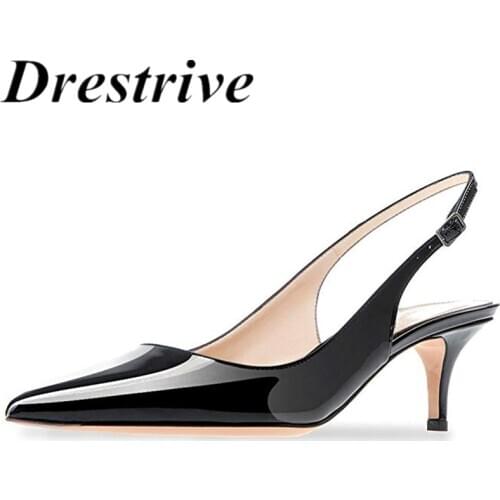 Drestrive Tailor Made Patent Leather Women Pumps Buckle Thin Mid Heel Pointed Toe 2021 Summer High Heel Shoes Women New Arrival