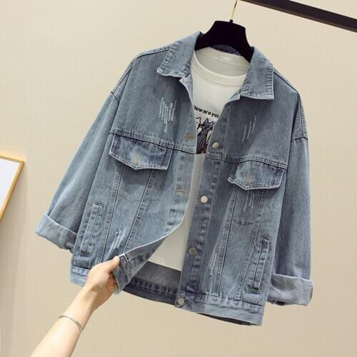2020 spring and summer new Korean version of small daisy large size fat mm denim jacket loose and thin jacket