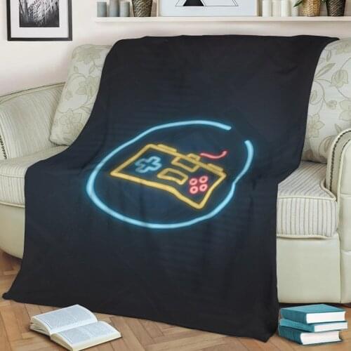 Video Game Neon Sign Set 1 Throw Blanket Print on Sherpa Blankets Soft for Sofa Customized DIY Plush Thin Quilt