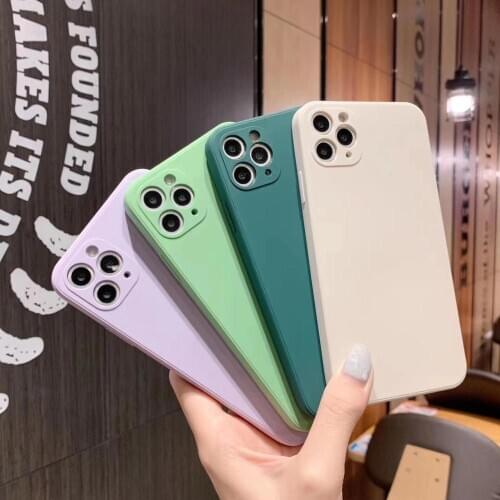 Liquid Silicon Camera Protection Phone Cases For iPhone 12/11 ProMax XR XS Max X 8 7 6s Plus Square Straight Soft Gel Cover