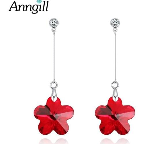 Trending Styles Real Crystals From Swarovski Flower Long Earrings Pendientes Mujer Moda 2018 Crystal Earrings Women Jewelry