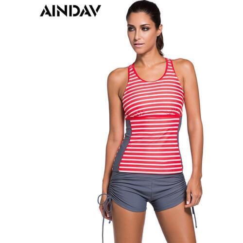 2019 Plus Size Tankinis Women Two-Piece Swimsuit Striped Swimwear Beachwear Sports Bathing Suit with Boxer Shorts Badpak XXL