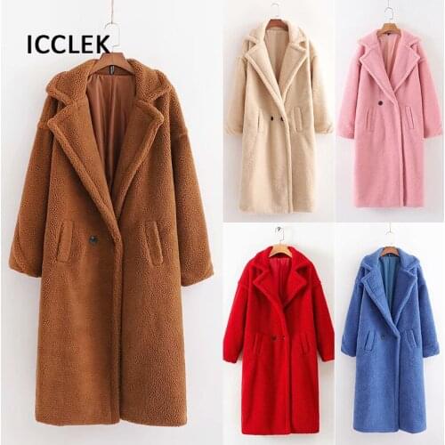 Casual Loose Autumn Women Jacket Winter Teddy Coat Woman Faux Fur Coat Female Plush Thick Warm Fleece Long Jacket Oversized