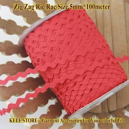 Free shipping-DIY handmade Zig zag Ric rac Ribbon Tape, size 5-6mm,100m/roll,color Red,DIY sewing material for Felt /fabric item