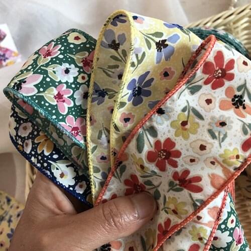 10Yards 50MM 2" Flower Print Pattern Wired Floral Fabric Ribbon DIY Handmade Sewing Crafts Birthday Decoration Bow Y2021062801