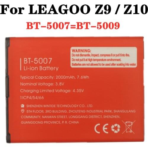 100% Original For LEAGOO Z9 / Z10 BT-5007 BT-5009 BT5007 BT5009 High Quality Phone Battery 2000mAh Batterie