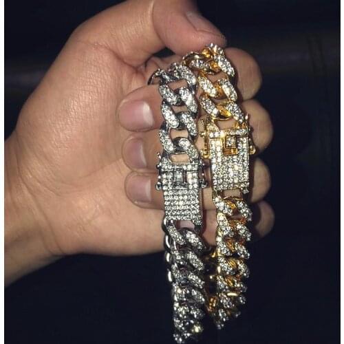 2pcs Man Bracelet For Women Men Mens Womens Bracelets on Hand Chain Hip Hop Jewelry Hiphop Jewellery Cuban Chains Bangles