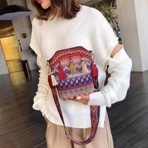 20CA Vintage Ethnic Shoulder Bag Embroidery Boho Hippie Tassel Tote Messenger Beach Crossbody Women Girls Purse Phone Pouch
