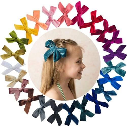 23pcs/23pairs Winter 4" Velvet Hand Tied Bow Knot With Hair Clips Baby Girls New Barrettes Hairpin Photography Prop Accessories