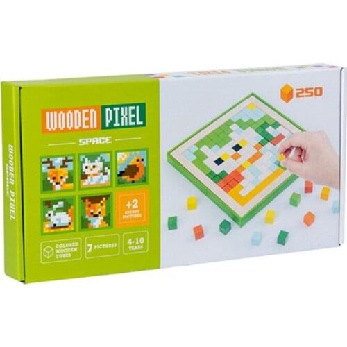 3D Pixel Wooden Jigsaw Puzzle Animal Flower Pattern Blocks Board Game Montessori Educational Toys for Kids Toddler