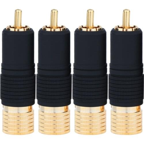 4Pcs Hi End Gold Plated Brass Screw Locking Nakamichi RCA Male Plug Audio Speaker Connector Lockable Adjustable Plug