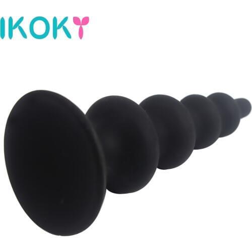 IKOKY Silicone Long Anal Sex Toys Tower shape Black Sex Products Gay Anal beads Prostate Massager Butt Plugs For Men and Women