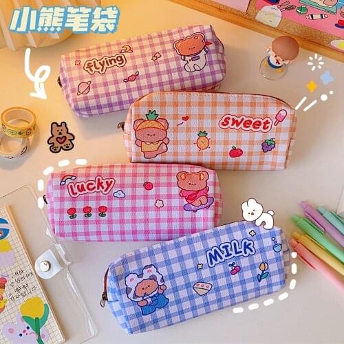 Bentoy Milkjoy Student School Pencil Bag Kawaii Bear Japan Korea Fashion Large Capacity Cute Pen Box Girls Cosmetic Cases Holder