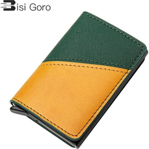 BISI GORO 2020 PU Leather Aluminum Wallet Mixed Color RFID Card Holder Travel Case Patchwork Slim Russian Passport Cover Purse