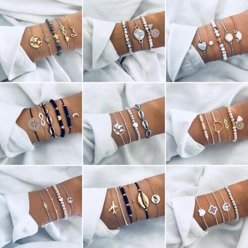 Multi-layer Bohemian Bracelets Set For Women Shell Star Map Pineapple Heart Natural Stone Beads Chains Bangle Woven Jewelry