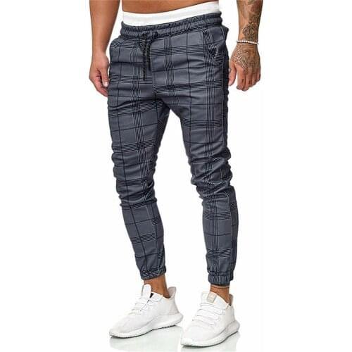 2021 Hot Fashion Plaid Printed Pencil Pants For Mens Vintage Mid Waist Button Trouser Male Summer Casual Long Pant Streetwear