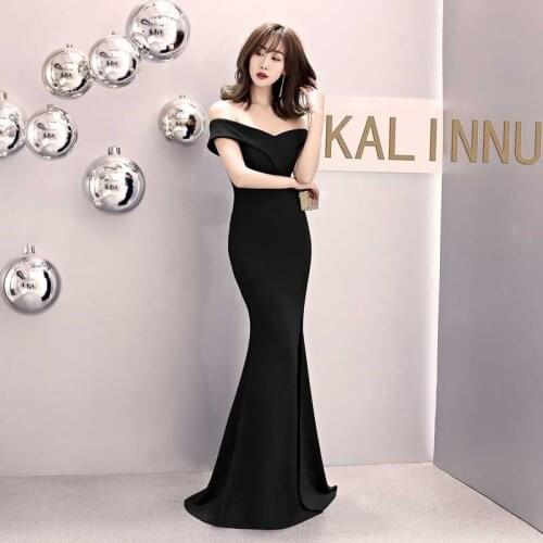 Black Strapless Oriental Style Evening Dresses Mermaid Chinese Wedding Dress Long Cheongsam Gown China New Year Clothing