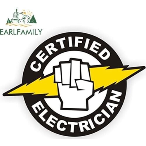 EARLFAMILY 12cm x 8.8cm Certified Electrician Hard Hat Helmet Sticker Label Electrical High Voltage Car Sticker Vinyl