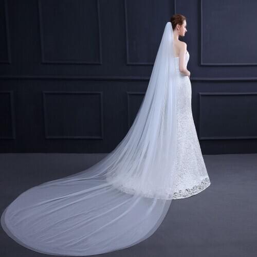Simple Long Bridal Veil Wedding Accessories 3 M Double Layer Bride Face Veils Velos De Novia Catedral nagerian weding lace