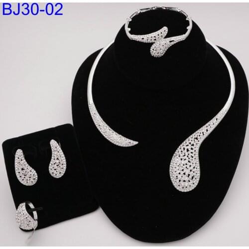 Hot Sale Wedding Jewelry Sets for Women Crystal Gold Chain Peacock Necklace Earrings Set Adjustable Rings 4pcs Jewelry Set