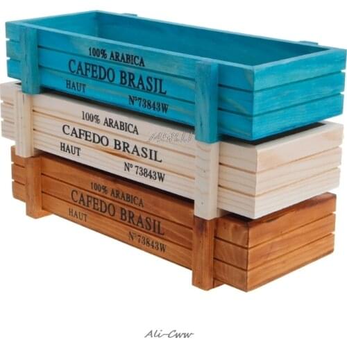Garden Plant Pot Decorative Vintage Succulent Wooden Boxes Crates Rectangle Table Flower Pot Gardening Device DropShip