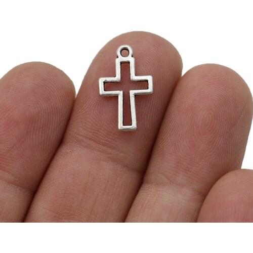 JAKONGO Antique Silver Plated Hollow Cross Charm Pendants for Jewelry Making Bracelet DIY Accessories 17x10mm 20pcs
