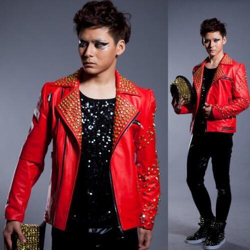 Rivets punk Motorcycles leather jacket men Singer stage 1 fashion jaqueta couro mens leather jackets and coats Customizable