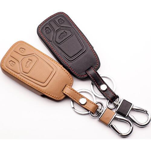 Leather Smart 3 Buttons Car Key Fob Skin Remote Cover Case for Audi 2016 2017 B9 A4 Allroad Q5 Q7 TT TTS car key case Car wallet