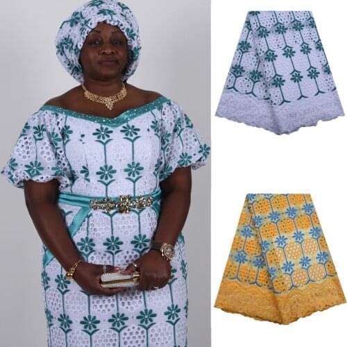 Kalume 2020 African 100% Cotton Lace Fabric 5 Yard Nigerian Swiss Voile Lace In Switzerland With Stones For Garments Party F1774