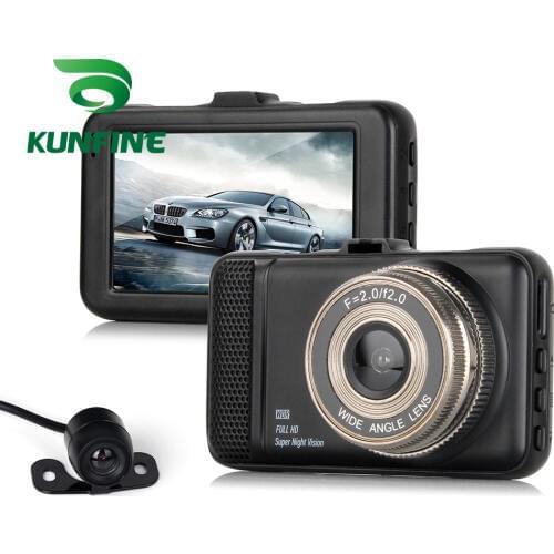 KUNFINE 3"FULL HD 1080P Recording Dash Cam Car DVR Rear View Camera Video Recorder Dual Cameras Recording Wide Angle 170