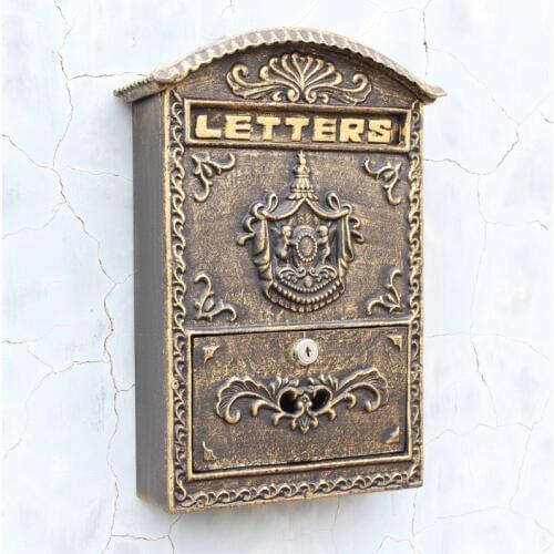 Cast Aluminum Mailbox Postbox Bronze Embossed Trim Decor Metal Post Letter Box for Home Store Apartment Garden Wall Lockable