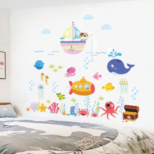 Cartoon Underwater Fish Bubble 30*90cm Wall Stickers For Kids Rooms Bathroom Home Decor Pvc Wall Decals Diy Mural Art Decoration
