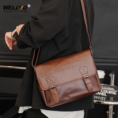 Men Briefcase Messenger Bags Vintage Leather Shoulder Bag for Male Brand Casual Man Business Laptop Handbag Travel Satchel X121C