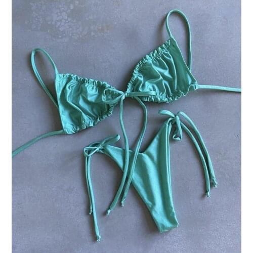 Pleated Brazilian Bikini 2021 Sexy Knot Swimsuit Female Micro Biquinis Ruffle Swimwear Women Bathers Extreme Bikini Bathing Suit