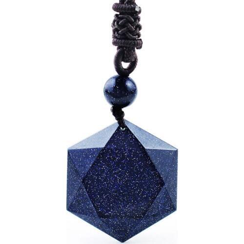 Drop Shipping Natural Stone Blue Sandstone Round Bead Ball Necklace Pendant Aventurine Obsidian Starry Sky Star Energy Gift