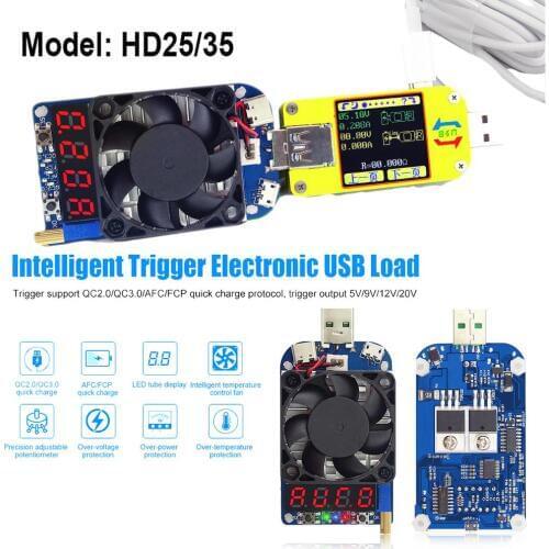 RD HD25 HD35 Trigger QC2.0 QC3.0 Electronic USB Load Resistor Adj. Current Voltage 35W Voltage Flow Meter Quick Charge Tester